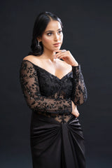 Black Drape Gown with Sequin Embellishment for Reception Wear by Nidhi Mehra Couture