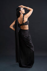 Black Drape Saree with Cutdana and Sequin Embellishment for Indo-Western Occasion Wear by Nidhi Mehra Couture