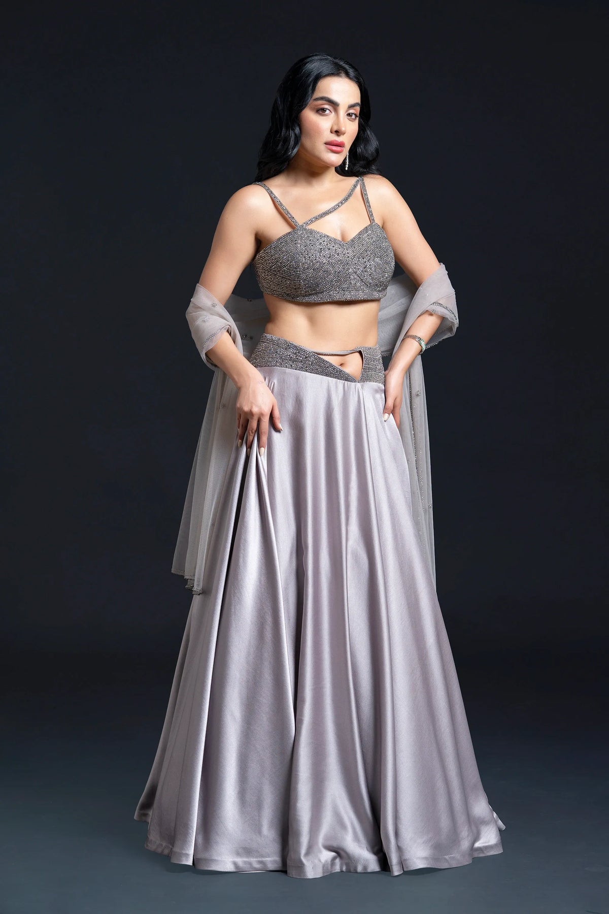 Grey Skirt Set for Indo-Western Occasion Wear by Nidhi Mehra Couture