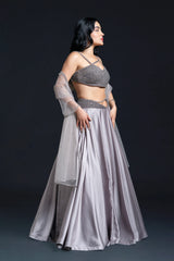 Grey Skirt Set for Indo-Western Occasion Wear by Nidhi Mehra Couture