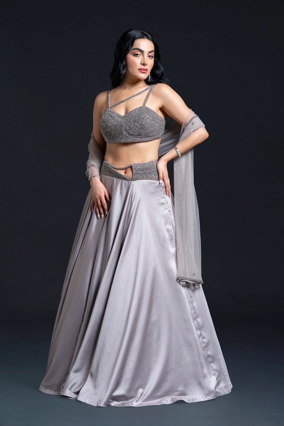 Grey Skirt Set for Indo-Western Occasion Wear by Nidhi Mehra Couture