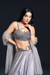 Grey Skirt Set for Indo-Western Occasion Wear by Nidhi Mehra Couture