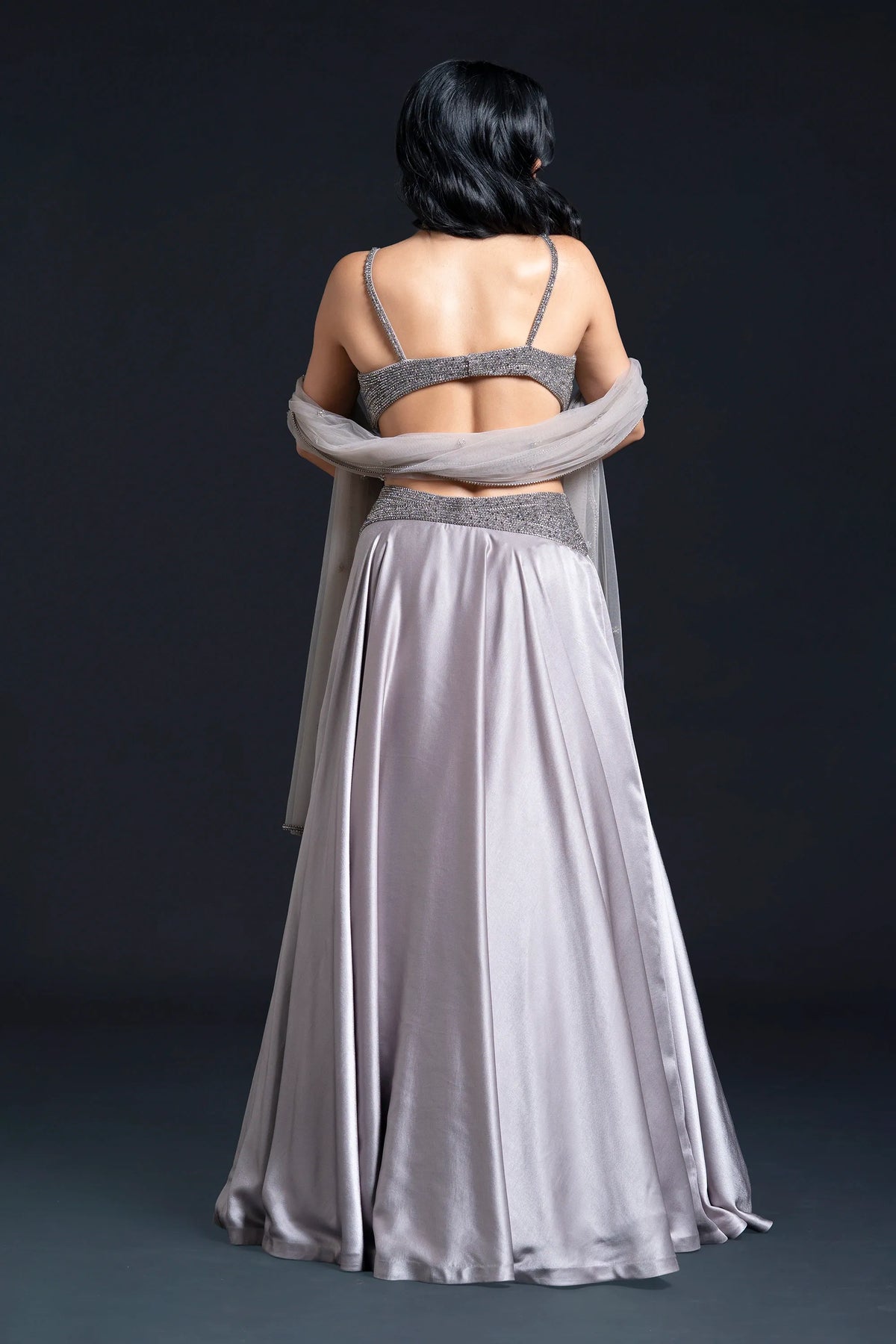 Grey Skirt Set for Indo-Western Occasion Wear by Nidhi Mehra Couture