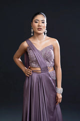 Mauve Drape Saree with Sequin Embellishment for Indo-Western Occasion Wear by Nidhi Mehra Couture