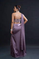 Mauve Drape Saree with Sequin Embellishment for Indo-Western Occasion Wear by Nidhi Mehra Couture