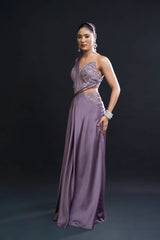 Mauve Drape Saree with Sequin Embellishment for Indo-Western Occasion Wear by Nidhi Mehra Couture