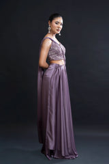 Mauve Drape Saree with Sequin Embellishment for Indo-Western Occasion Wear by Nidhi Mehra Couture