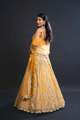 Mustard Yellow Bridal Anarkali Set with Dabka and Sequin Embroidery for Sangeet and Reception Wear by Aahana's by Nidhi Mehra