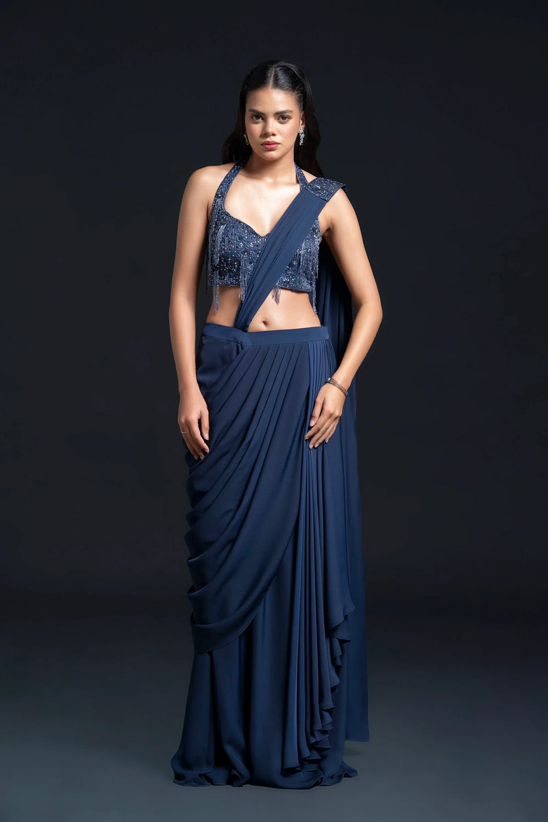 Navy Blue Drape Saree — alternate view