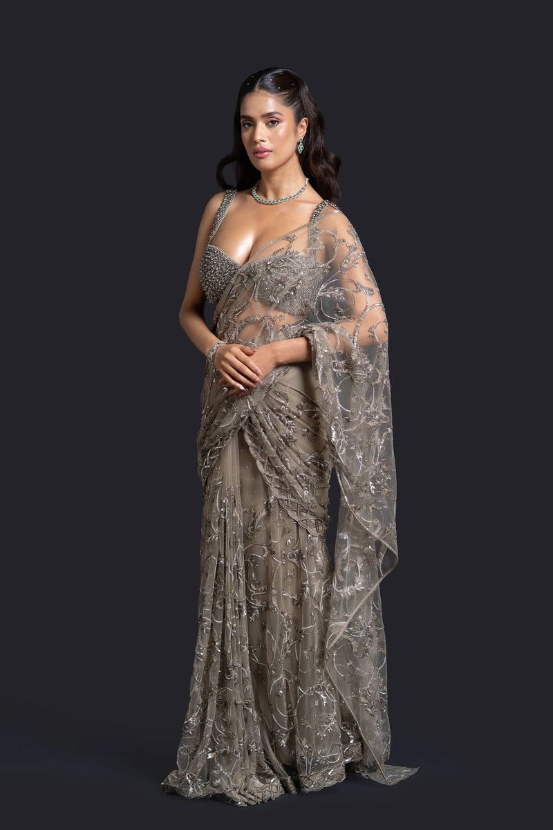 Olive Green Drape Saree — alternate view