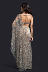 Olive Green Drape Saree with Sequin Embellishment for Indo-Western Occasion Wear by Nidhi Mehra Couture