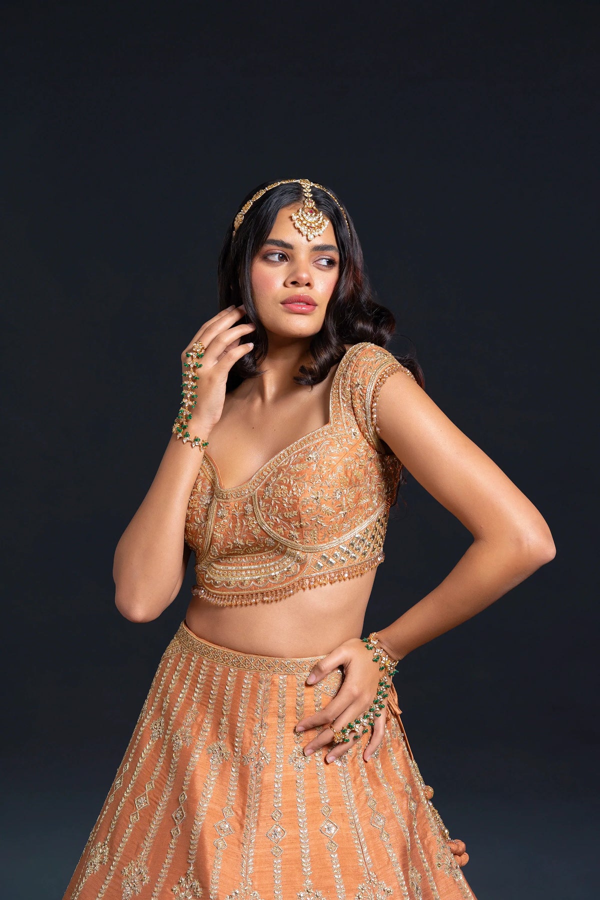 Orange Raw Silk Bridal Lehenga with Dabka and Sequin Embroidery for Reception Wear by Aahana's by Nidhi Mehra