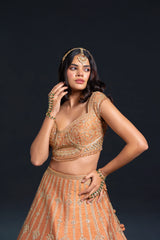 Orange Raw Silk Bridal Lehenga with Dabka and Sequin Embroidery for Reception Wear by Aahana's by Nidhi Mehra