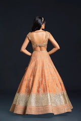 Orange Raw Silk Bridal Lehenga with Dabka and Sequin Embroidery for Reception Wear by Aahana's by Nidhi Mehra