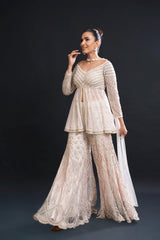 Blush Pink Bridal Sharara Set with Pearl Work and Sequin Embroidery for Sangeet and Reception Wear by Aahana's by Nidhi Mehra