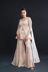 Blush Pink Bridal Sharara Set with Pearl Work and Sequin Embroidery for Sangeet and Reception Wear by Aahana's by Nidhi Mehra