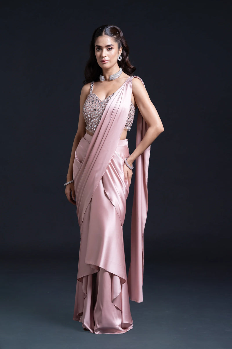 Pink Mirror Drape Saree — alternate view