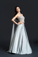 Sage Green Skirt Set with Dabka Embroidery for Indo-Western Occasion Wear by Nidhi Mehra Couture
